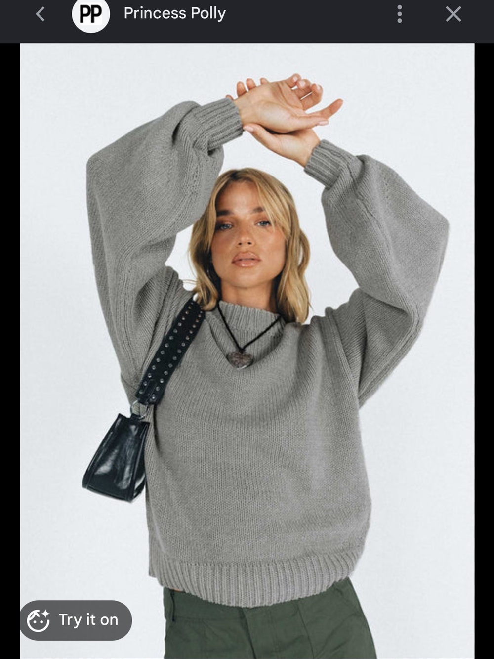 Princess Polly Oversized Balloon Sleeve Sweater - Grey
